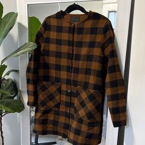 Tahari Black and Brown Plaid Snap-Front Coat